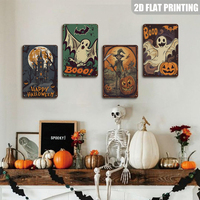Letreros de Metal de Halloween, Placa Rústica con Fantasmas y Calabazas Espeluznantes