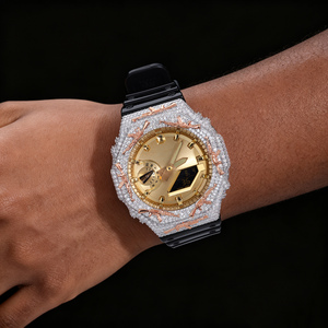Boîtier de montre AK Gun Watch Bezel VVS Moissanite 2 tons, compatible testeur de diamant, pour GA2100, style Buss Down Bling, pièces de montre DIY, vente en gros usine - Product Image 4