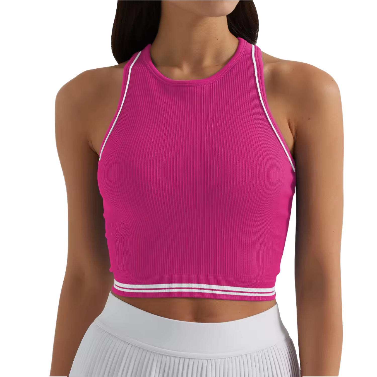 Women's Sexy Contrast Color Compression Sleeveless O-Neck Tank Tops Knitted Racerback Sportswear Quick Dry Spandex/Nylon 220g