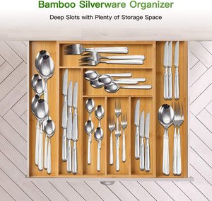 Kitchen Bamboo Expandable <strong>Drawer</strong> Storage Utensil Silverware <strong>Tray</strong> <strong>for</strong> <strong>Drawer</strong> <strong>Cutlery</strong> Organizer Holder Knives in Kitchen - Product Image 2