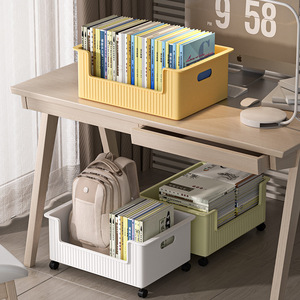 Under Desk Book Storage Box With Casters Movable Organizer For Students And Classrooms Desktop Bookshelf Rectangle Solid Color - Product Image 3