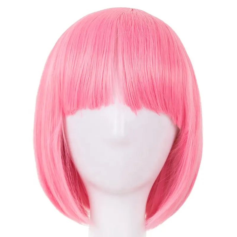 10 inch bob Pink Wig high temperature Fei-Show Synthetic Heat Resistant Short Wavy Hair frontal wigs 100% human hair