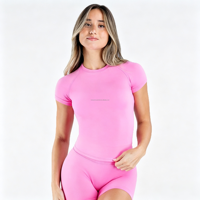 Haut de yoga pour femme, coupe ajustée, col rond, manches courtes, séchage rapide, pour les sports de plein air