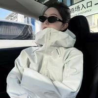Veste imperméable coupe-vent unisexe en polyester à col montant, veste d'extérieur à trois couches