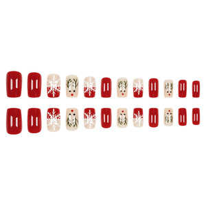 <span class=keywords><strong>Faux</strong></span> ongles <span class=keywords><strong>de</strong></span> Noël, flocon <span class=keywords><strong>de</strong></span> neige blanc et renne mignon sur vernis à ongles rouge, style français en gros pour application sur les doigts - Product Image 4