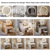 Coiffeuse blanche moderne avec miroir LED et tiroirs de rangement pour chambre à coucher