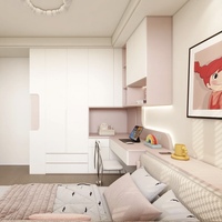 Ensemble de meubles de chambre d'enfant Balom moderne rose et blanc avec armoire intégrée et bureau en forme de L pour filles, rangement pour chambre d'enfant