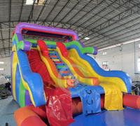 Toboggan aquatique gonflable commercial avec piscine, toboggan rebondissant pour enfants, jouets d'été d'extérieur, gonflables