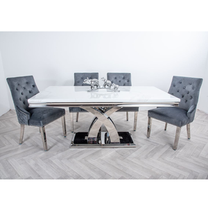 Juegos de comedor de 6 8 asientos plateados, muebles, sillas de comedor de mármol, juego de mesa de comedor de lujo - Product Image 1