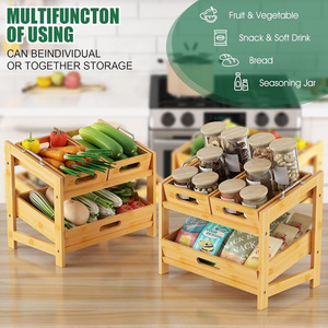 Bamboo Double Layer Storage Rack 2 Tier Fruit <b>Vegetable</b> Organizer Living Room Kitchen <b>Stand</b> - Product Image 4