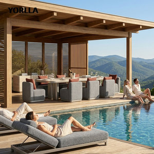 Tumbona de Lujo para Exteriores con Marco de Aluminio, <span class=keywords><strong>Cama</strong></span> Ajustable para Piscina con Cojín Grueso Texturizado para Resort - Product Image 5