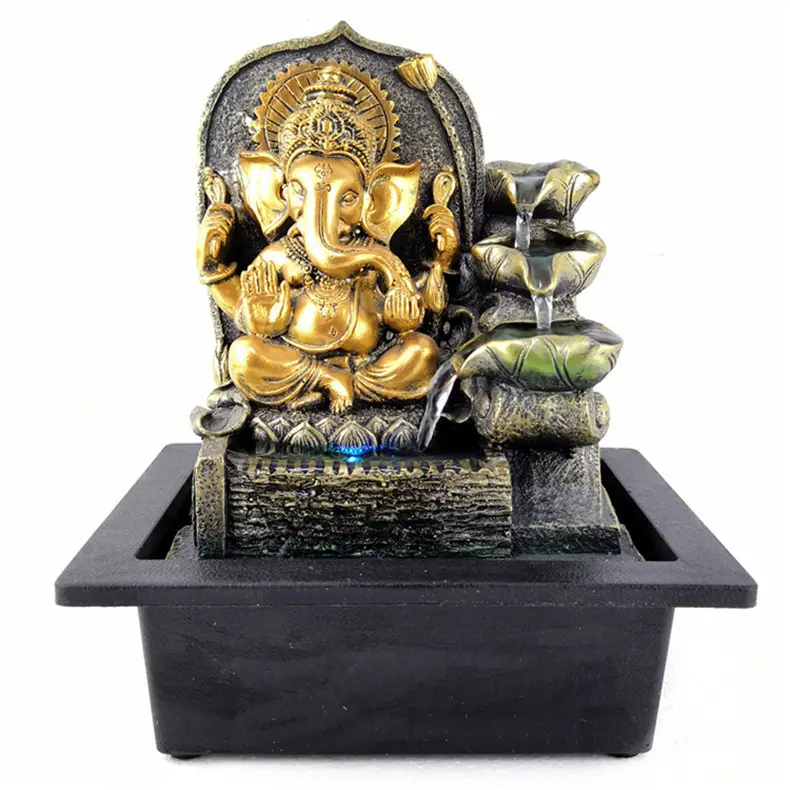Novo Produto Resina Budismo Cachoeira Fonte Da Tabela de Deus Elefante Hindu Estatueta Ofício da Resina Estátua de Ganesh Buda Fonte De Água