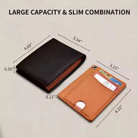 Portefeuille court pour homme en cuir véritable avec logo en relief, blocage RFID, porte-cartes et cordon tour de cou