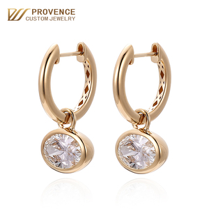 Boucles d'oreilles créoles personnalisées Provence, or véritable 14k 18k, serti clos, diamants ovales CVD, bijoux pour femmes, pour mariage - Product Image 1
