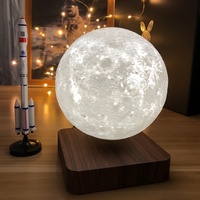 Veilleuse Lune Lévitante Imprimée en 3D, Lampe LED Flottante Magnétique Créative, Base en Bois, Tactile, Batterie pour Bureau, Maison, Chambre