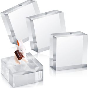 Bloque de exhibición cuadrado de acrílico transparente pulido de 3x3x1 para joyería y anillos - Product Image 1