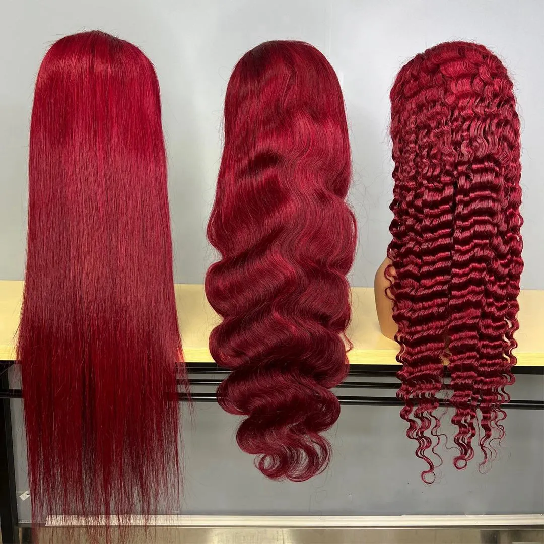 मिंक ब्राजील कुंवारी 99j लाल रंगीन Wigs पूर्ण फीता मानव बाल Wigs मानव बाल फीता सामने HD फीता ललाट विग काले महिलाओं के लिए