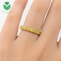 Bague éternité Betterstar en or jaune 18 carats avec diamants jaunes fantaisie de laboratoire taille coussin, cercle complet, certifiée IGI, style classique