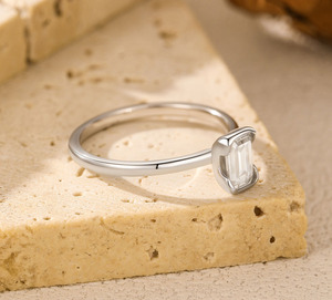 S925 <b>Silver</b> Women's <b>Emerald</b> Cut Zircon Engagement <b>Ring</b> Bezel Setting Classic Style <b>Emerald</b> Cut Bezel <b>Ring</b> - Product Image 4