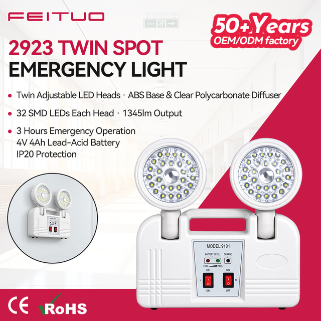 Made by FEITUO LED TWIN SPOT Emergency Light 2921 CE ROHS Compliant