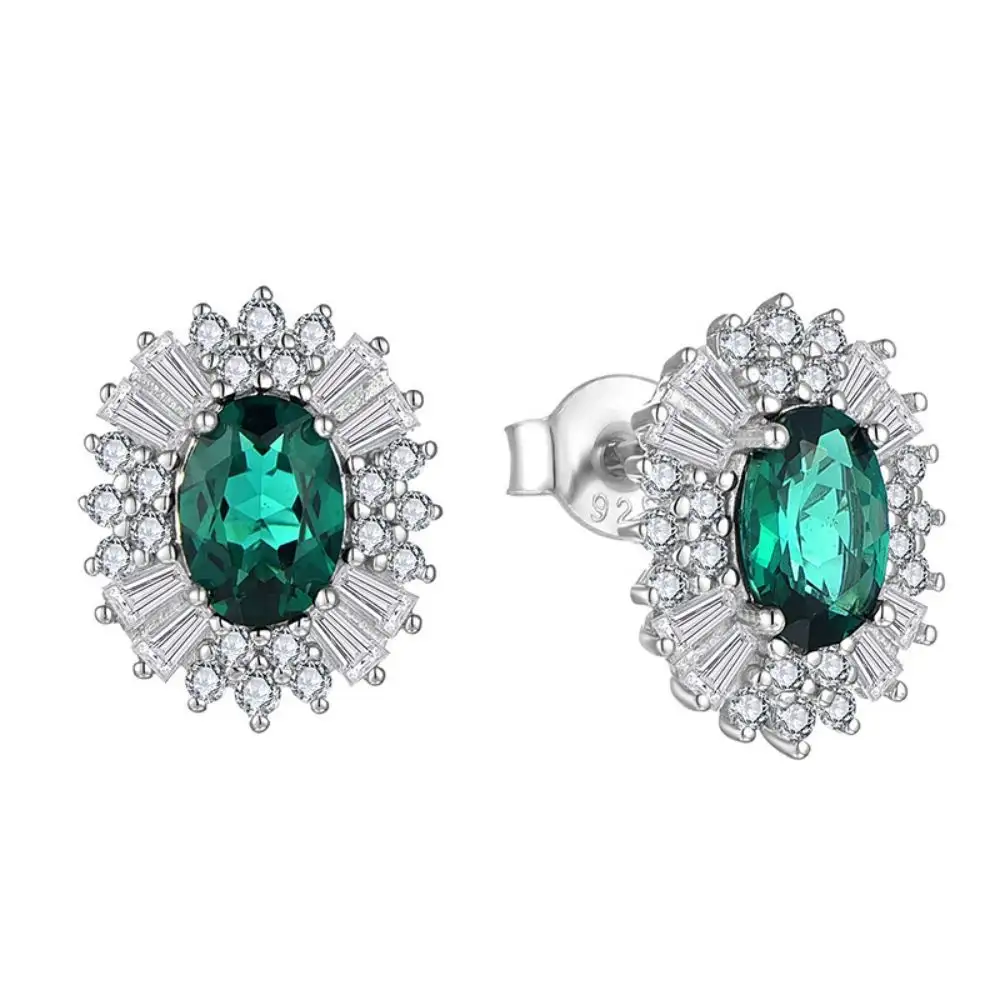 YH JEWELLERY Custom 2023 Spring New Style Traceable 925 Silver Green Zambian Emerald Rough Emerald Earrings