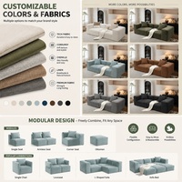 Sofa modular blok kain bertekstur, vakum terkompresi, bentuk persegi, dapat dikombinasikan, dengan bantal hias untuk ruang tamu