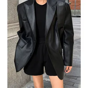 leather suit jacket 2023 autumn winter women new loose pu leather trench coat ladies high end korean style leather long jacket