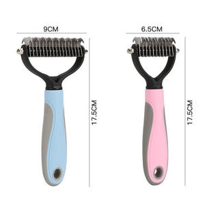 Pet çift taraflı fırça bakım Dematting detted paslanmaz çelik bıçak için keçeli uzun kedi köpek epilasyon tarak - Product Image 3