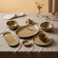 Service de table en céramique ST Chestnut Brown Reactive Glaze, assiettes et plats, vaisselle en porcelaine pour restaurant, hôtel, restauration