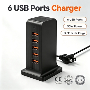 Cargador USB de 6 Puertos y 50W, Estación de Carga de Escritorio Resistente al Fuego con QC3.0 para Auriculares - Product Image 1