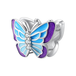 Colgante de mariposa de plata S925 con esmalte bicolor azul y morado, con 3 circonitas cúbicas, elegante joya de insecto para mujer - Product Image 1