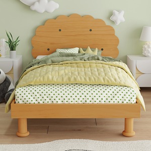 Cadre de lit en bois massif en forme de biscuit pour enfants, lit plateforme durable de couleur blé pour chambre d'enfant - Product Image 2