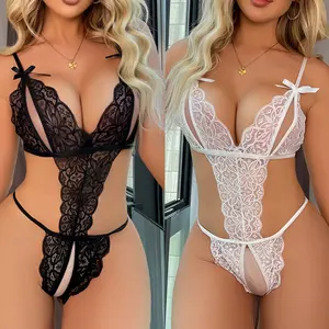 Women One Piece Lingerie Lace Bodysuit Deep V Lingerie Mesh Nightgown underwear V Neck Nighty Sleepwear