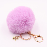 Porte-clés pompon avec pendentif flocon de neige, breloques en peluche duveteuse, porte-clés boule pour femmes, filles, accessoires de sac, ornement
