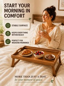Bandeja de Cama Grande de Madera de Acacia con Soportes para Teléfono y Tablet y Patas Plegables para Comer en el Sofá - Product Image 4