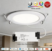Lampu Downlight LED Zigbee Tuya Smart Home RGB Warm/Cool Light, Model Tipis 6W dengan Pengatur Waktu via Aplikasi, Lampu Pintar untuk Penggunaan di Rumah
