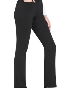 Pantalon évasé taille haute pour femme, noir, couleur unie, longueur complète, infroissable, fermeture éclair, coupe droite, idéal pour l'automne - Product Image 1