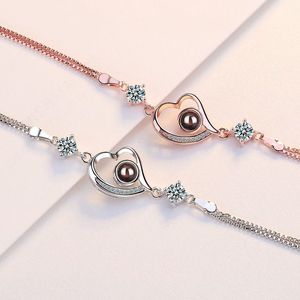 New Arrival 100 Languages I Love You <strong>Bracelet</strong> Women Heart Charm Zircon Rose Gold Plated <strong>Projection</strong> <strong>Bracelet</strong> - Product Image 3