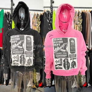 เสื้อฮู้ดดี้ทรงหลวมคุณภาพสูงแบบโอเวอร์ไซส์ ตกแต่งด้วยแพทช์ แอพพลิเคชั่น ทรงครอป บ็อกซี่ สำหรับผู้ชาย ผู้ผลิตเสื้อฮู้ดดี้แบบย้อมสีเอซิด - Product Image 1