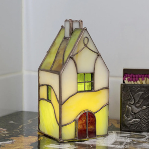 Portavelas LED Cuadrado Miniatura <span class=keywords><strong>de</strong></span> Vitral, Hecho a Mano, Ecológico, Resistente al Calor, Impresión Offset, Tonos <span class=keywords><strong>Tierra</strong></span>, para el Hogar - Product Image 4