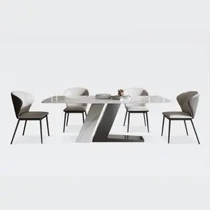 混凝土餐厅家具金属桌椅套装8座高端大理石餐桌