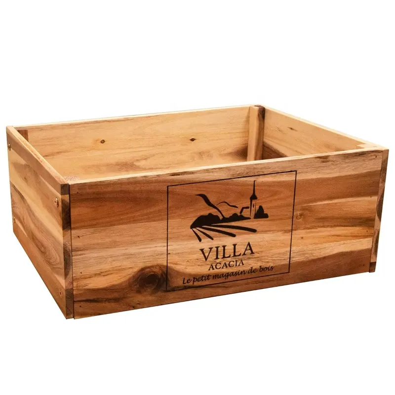 Acacia Wooden Wine Crate Storage Nesting Crate Foldable Wooden Wine Bottles Sundries Hold Display Crate