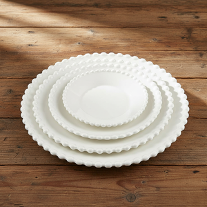 Ensemble d'assiettes rondes en céramique moderne à bordure perlée blanche, assiettes à dîner perlées, écologiques pour la cuisine à domicile, service quotidien - Product Image 4