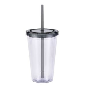 Offre Spéciale – Gobelet personnalisé avec logo imprimé, 16 oz, double paroi, en plastique acrylique transparent, avec trou et paille - Product Image 4