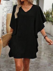 Robe d'été décontractée pour femmes grande taille, style INS, col en V, manches évasées, respirante, taille haute, coupe évasée, été 2022 - Product Image 5