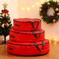 Pochette de rangement cylindrique rouge pour couronne de Noël, sac de rangement rond, sac organisateur pour couronnes, organisateur de décorations de sapin de Noël