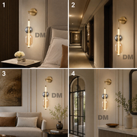 Applique murale moderne en fer et verre, fumée ambrée, base dorée, LED 4000K, 450mm, pour chambre, couloir, hôtel, design minimaliste et luxueux