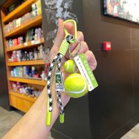 Sport-Schlüsselanhänger Grüner Tennisschläger Ball Quaste Schlüsselanhänger Auto-Schlüsselringe Zubehör Geflochtenes Seil Taschenanhänger Schlüsselband Deko Geschenk