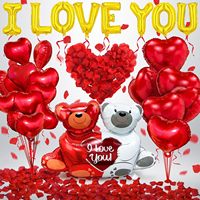 Coeur romantique tenant des ballons de fête d'ours en aluminium décor de pétale de rose pour la proposition de fiançailles anniversaire de la saint-valentin