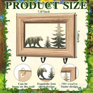 Wooden Photo Frame Wall <b>Hanger</b> With Hooks For Home Entryway <b>Key</b> Rack And Small Item Storage Rectangle Shape Wall Mounted Type - Product Image 4